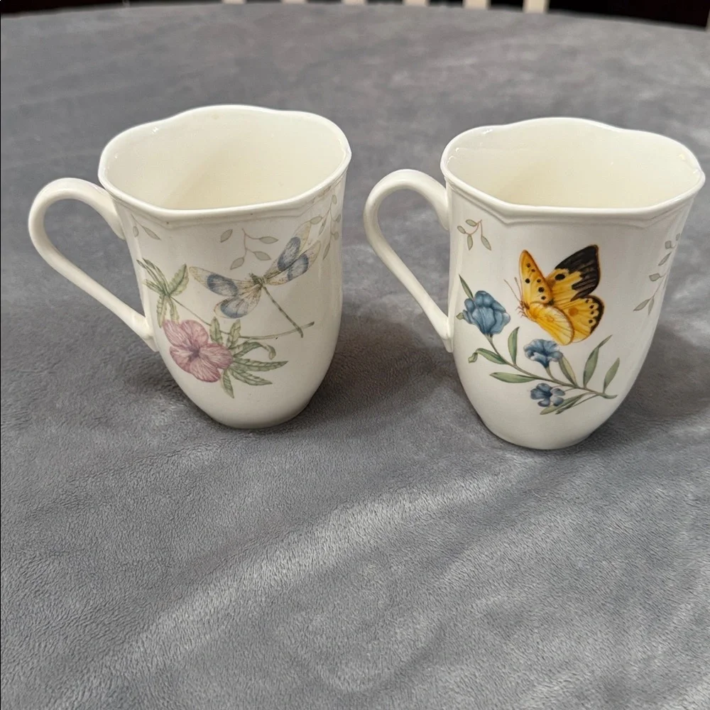 Lenox Butterfly Meadow Set of 2 Coffee‎ Tea Mugs Cups Dragonfly and Monarch - Picture 3 of 10